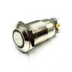 Short Flat Head 12mm 12V-24V Ring Latching Blue Metal Switch