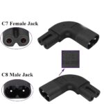 Right Angle 90 Degree IEC 320 C7 to C8 Power AC Adapter 10A 125V Left & Right Angle Figure 8 Male to Female IEC C8 to C7 - Image 2