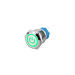 Flat Head 22MM 3-6V Power Latching Green Metal Push Button Switch with Led Light Waterproof