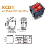 KCD8-212N 16A 250V Red 6 pin Dual SPST Plastic Rocker Switches With Indicator Pack - Image 5