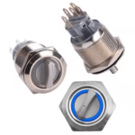 22mm 3-48V 5Pin 1NO 1NC 2Position Latching Blue Metal Rotary Selector Switch