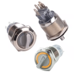 22mm 220V 5Pin 1NO 1NC 2Position Non-Latching Orange Metal Rotary Selector Switch