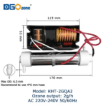 DGOzone KHT-2GQA2 Quartz Tube 2G/H Ozone Generator for Air and Water Purifying SPA Ozonizer Sterilize O3 Reactor Ozonio - Image 5