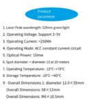 Laser Diode 9mm 3V 520nm Pointed Green - Image 2