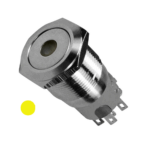 Flat Head 16mm 12-24V Latching Yellow Dot Illuminated Silver Metal Switch