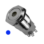 Flat Head 16mm 12-24V Latching Blue Dot Illuminated Silver Metal Switch