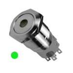 Flat Head 16mm 12-24V Latching Green Dot Illuminated Silver Metal Switch