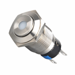 High Head 16mm 3-6V Non-Latching Green Dot Illuminated Silver Metal Switch - Image 7